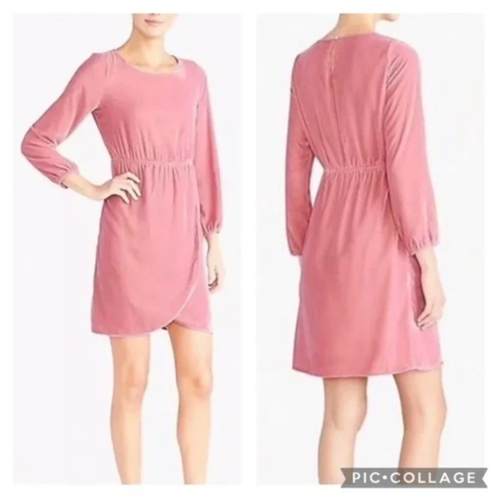 J Crew Pink Velvet Long Sleeve Tulip Hem Wrap Skirt Mini Dress sz 2
